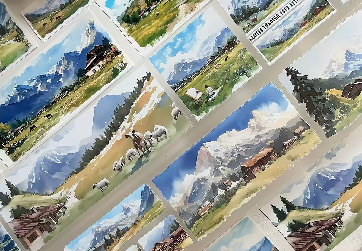 Highland Snow Mountain Landscape Die‑Cut PET Tape
