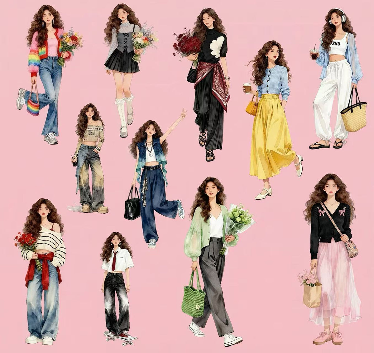 Trendy Casual Girls Character Die‑Cut PET Tape