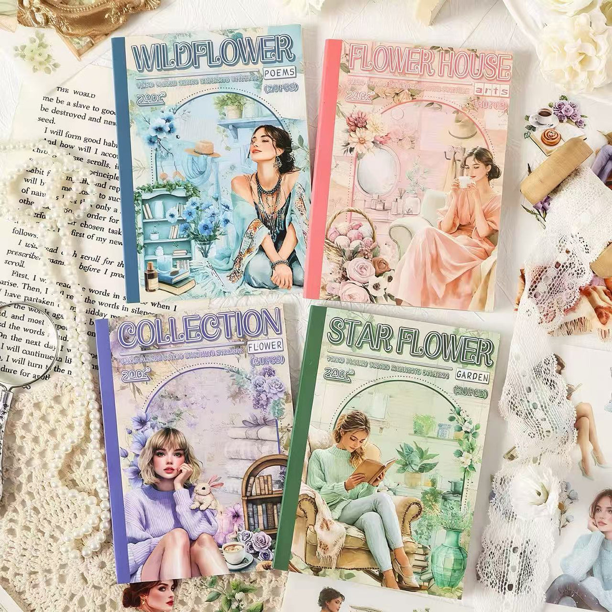 Vintage Relaxing Women Character PET Stickers