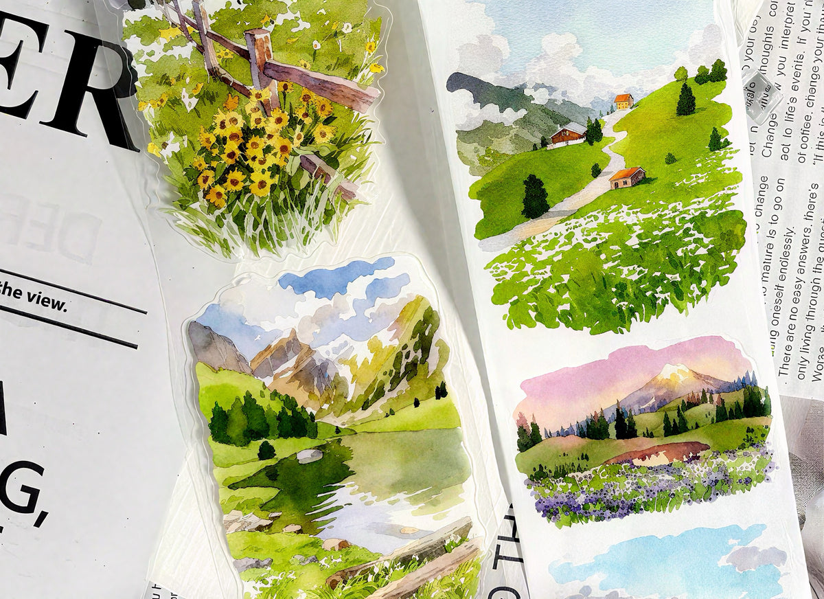 Mountain River Cottage Scenery Die‑Cut Tape