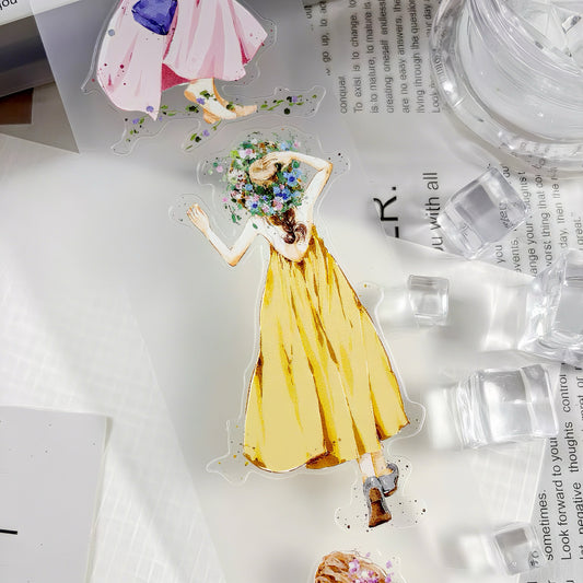 Pastoral Floral Girl Figure Die‑Cut PET Tape