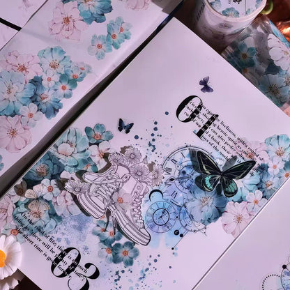 Blue Green Floral Die-Cut PET Tape