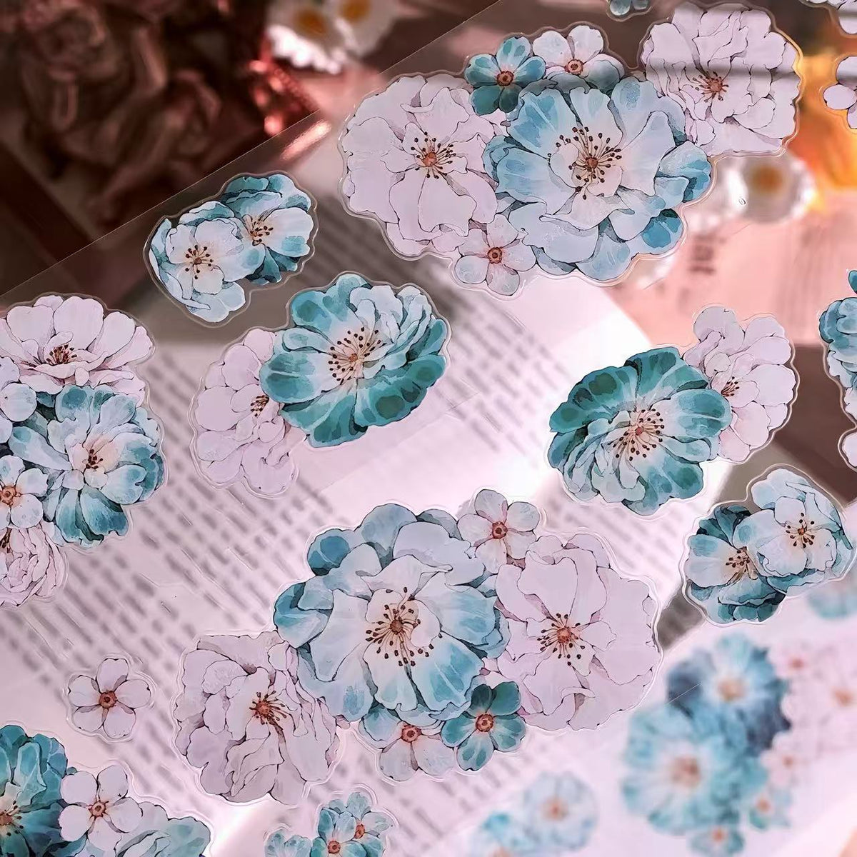Blue Green Floral Die-Cut PET Tape