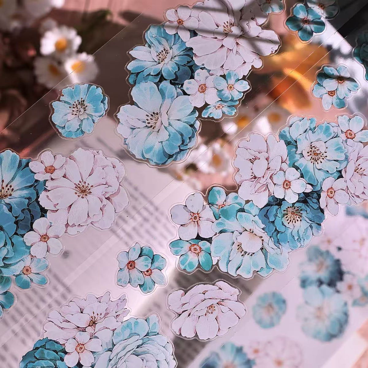 Blue Green Floral Die-Cut PET Tape