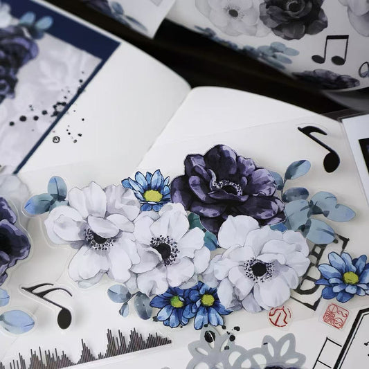 Black White Floral Die-Cut PET Tape