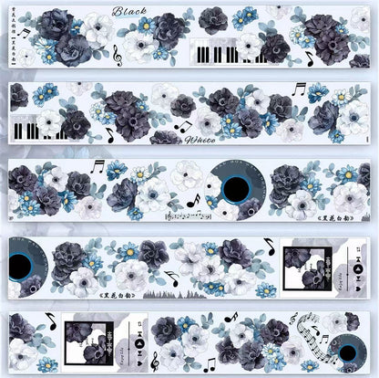 Black White Floral Die-Cut PET Tape