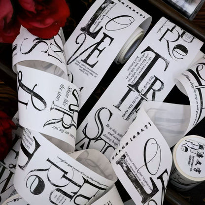 Black White Letter Die-Cut Washi Tape