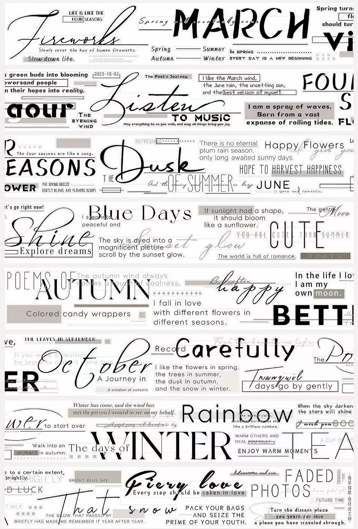Black White Seasonal Text Die‑Cut Washi Tape