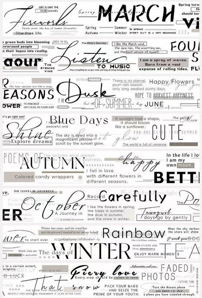 Black White Seasonal Text Die‑Cut Washi Tape