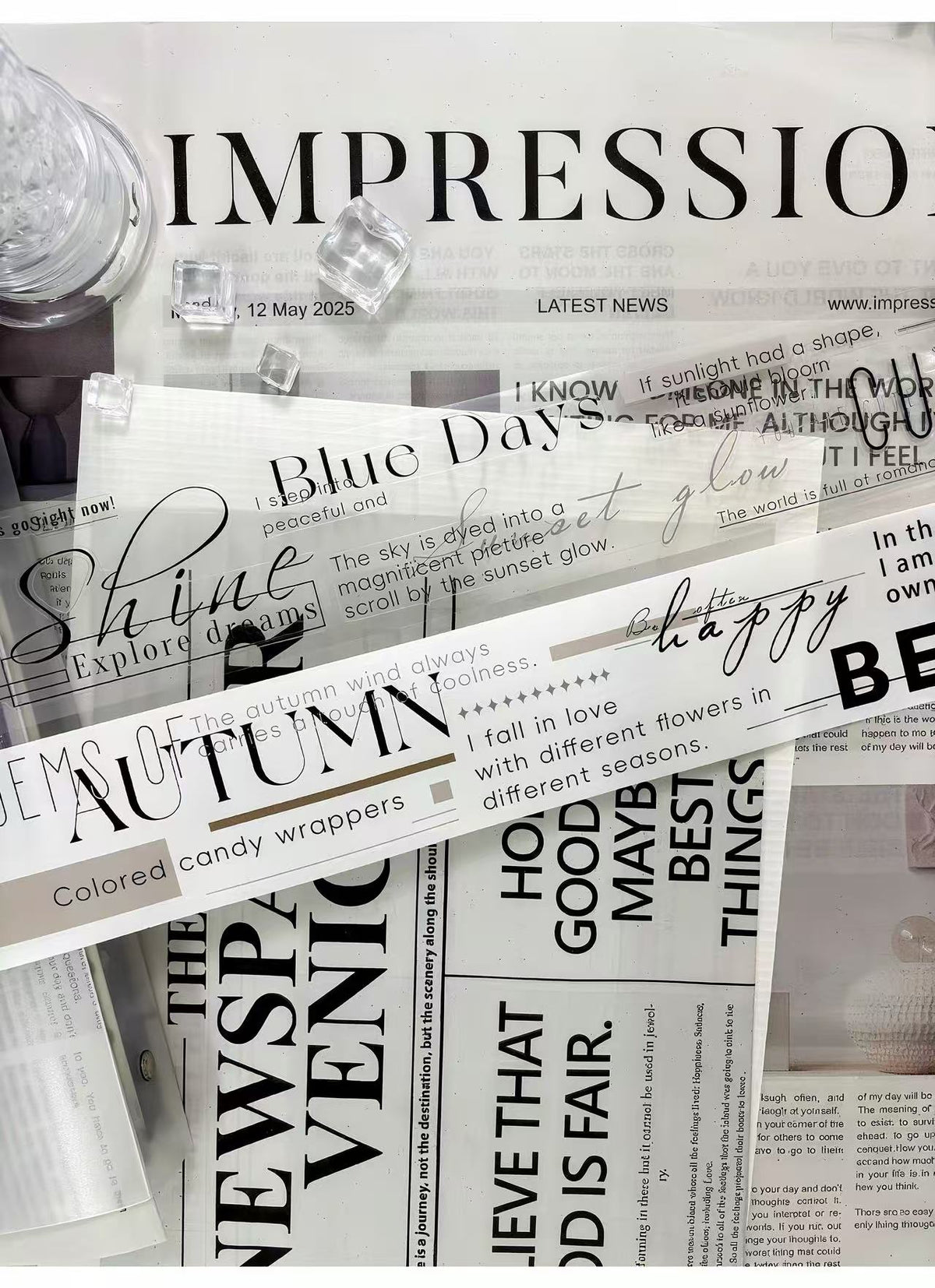 Black White Seasonal Text Die‑Cut Washi Tape