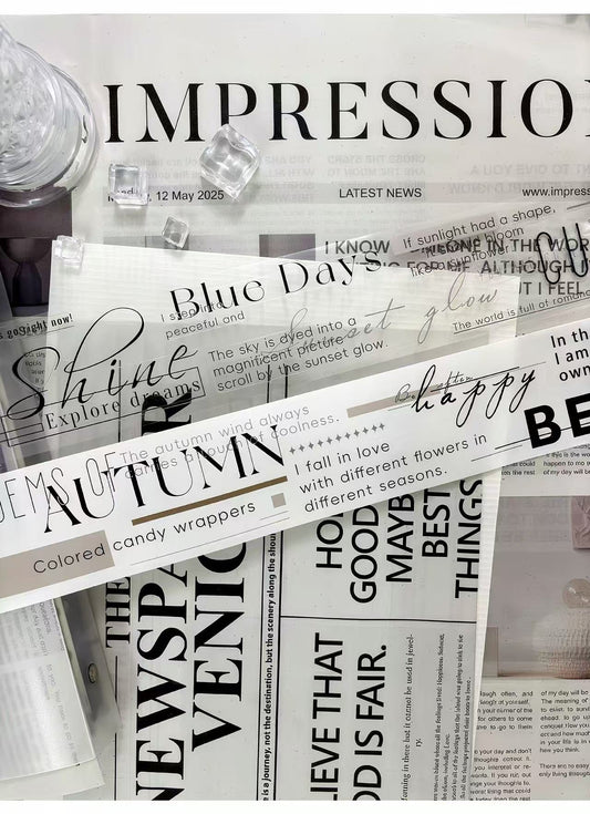 Black White Seasonal Text Die‑Cut Washi Tape