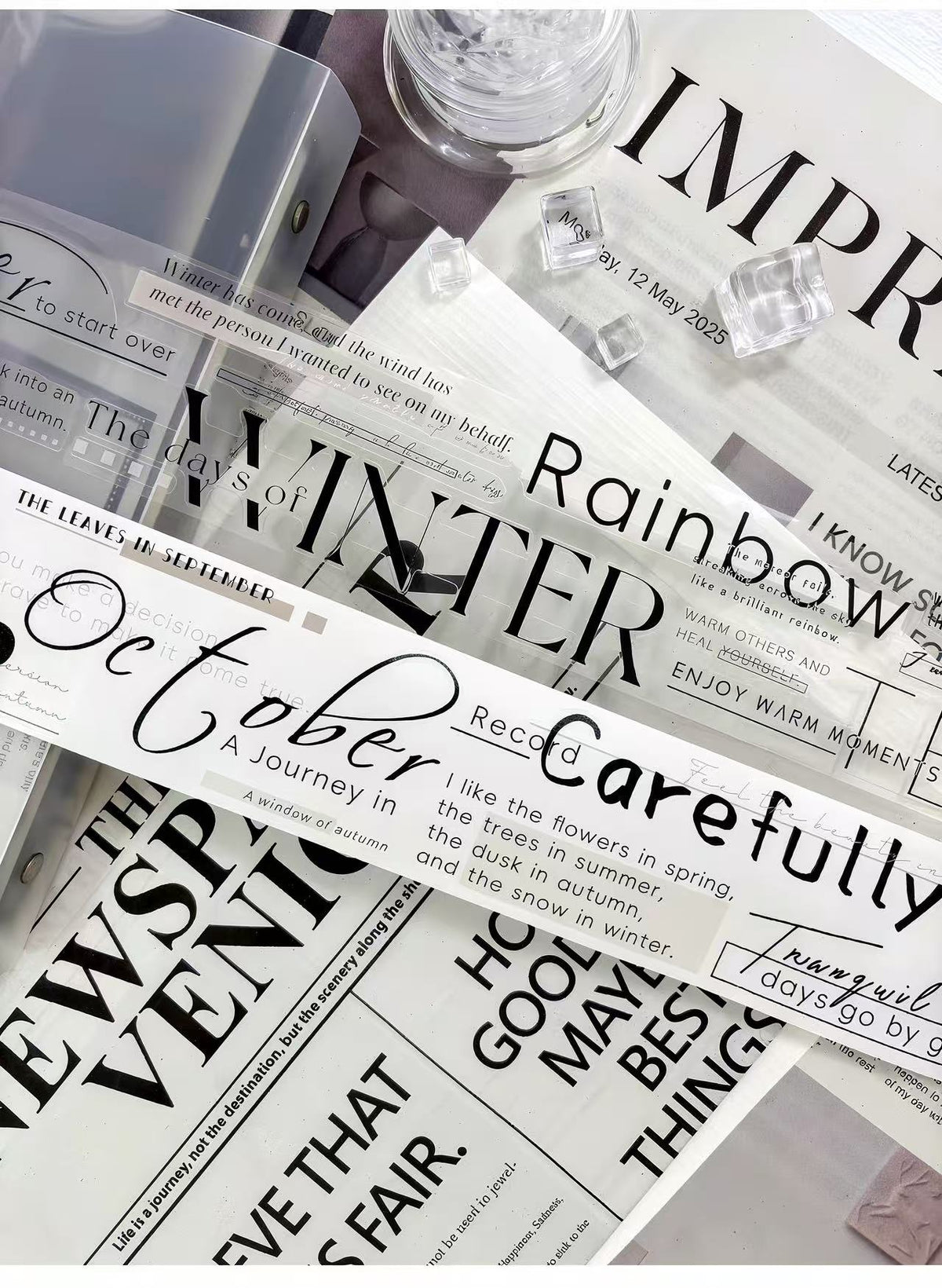 Black White Seasonal Text Die‑Cut Washi Tape