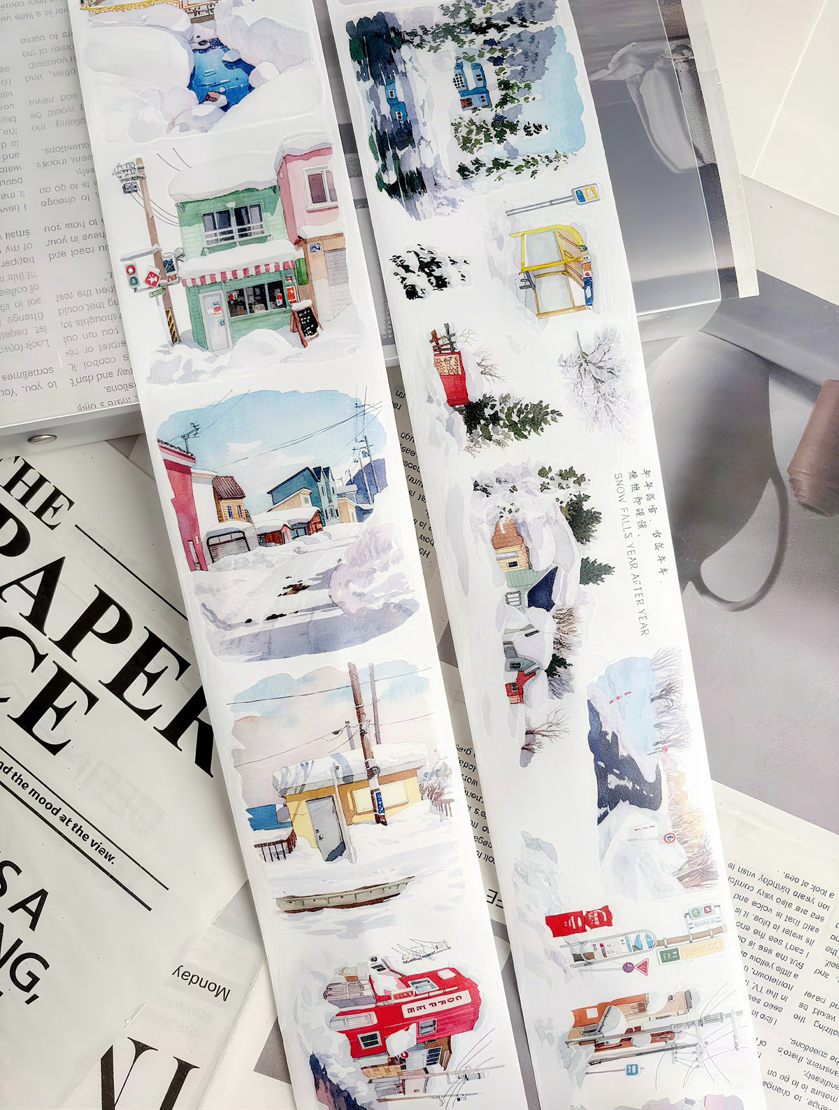 Winter Snowy Town Die‑Cut Tape