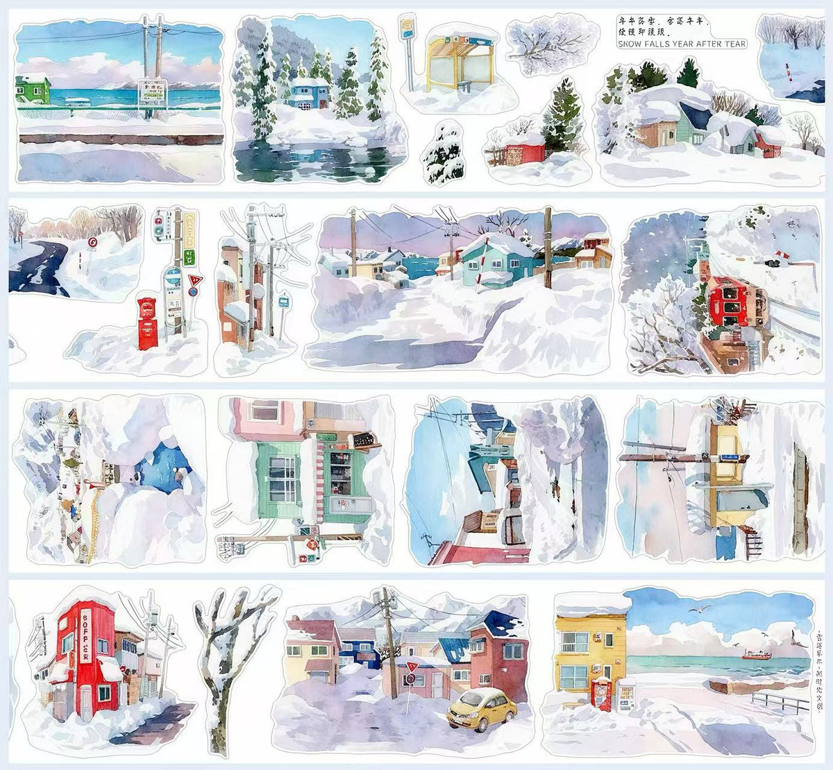 Winter Snowy Town Die‑Cut Tape