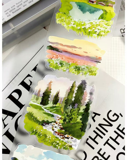Mountain River Cottage Scenery Die‑Cut Tape