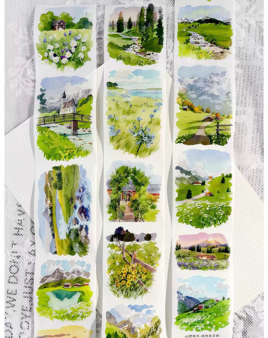Mountain River Cottage Scenery Die‑Cut Tape