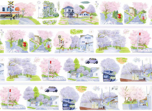 Cherry Blossom Country Road Landscape Die‑Cut Tape