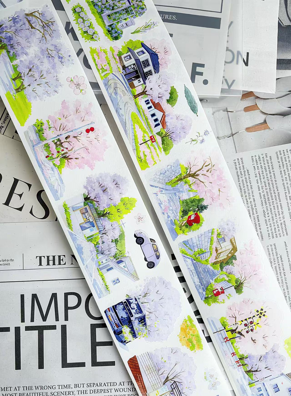 Cherry Blossom Country Road Landscape Die‑Cut Tape