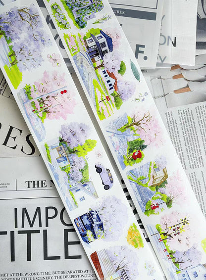 Cherry Blossom Country Road Landscape Die‑Cut Tape
