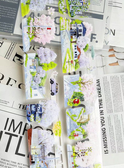 Cherry Blossom Country Road Landscape Die‑Cut Tape
