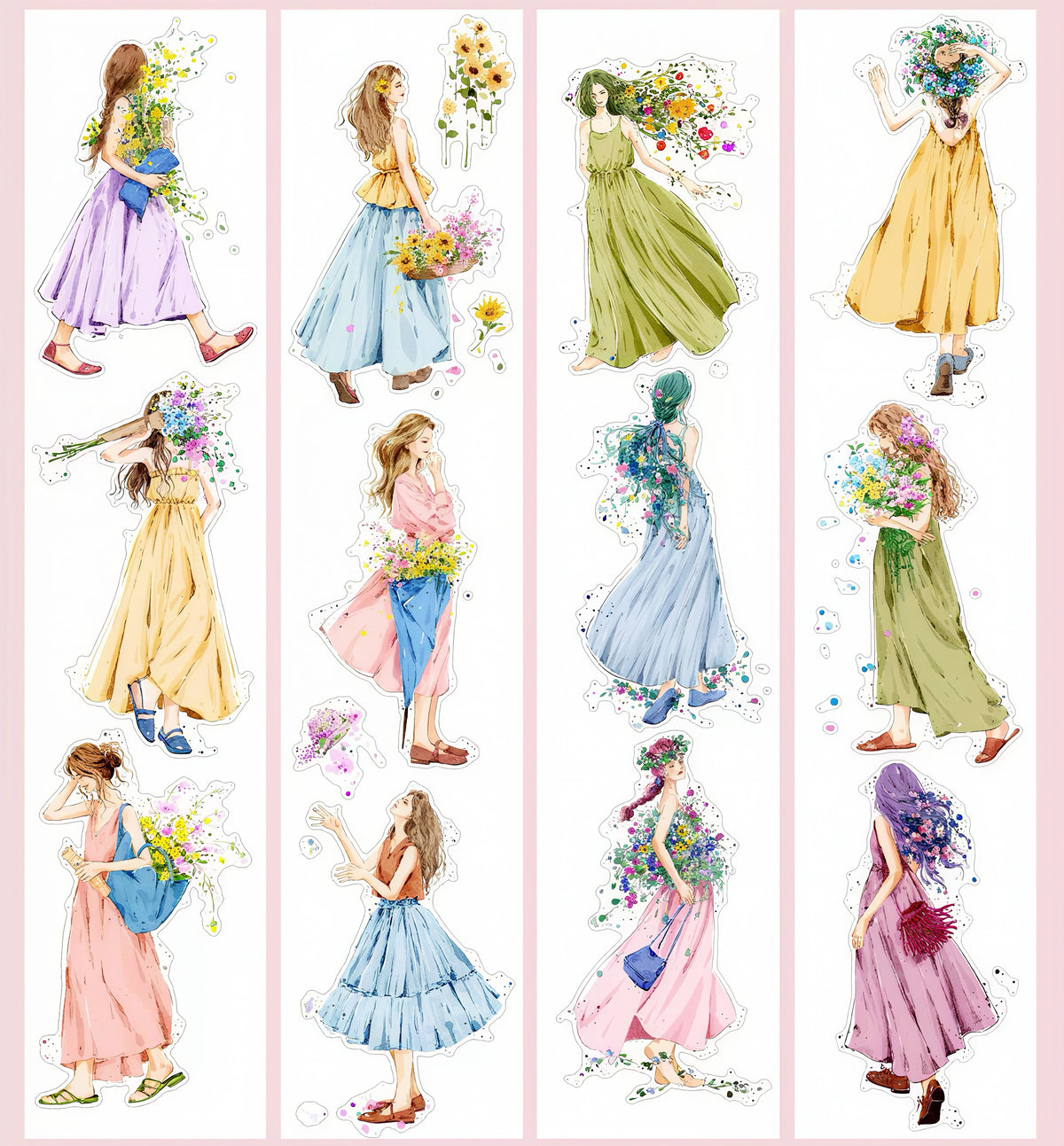 Pastoral Floral Girl Figure Die‑Cut PET Tape