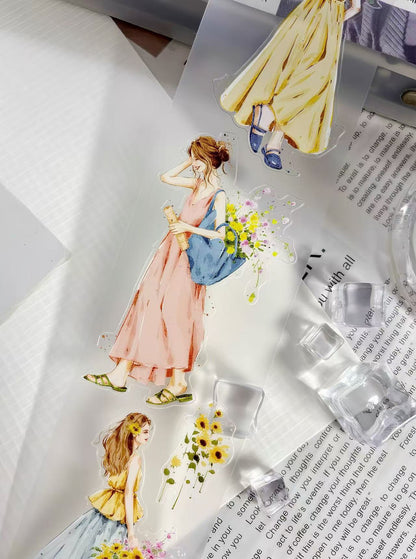 Pastoral Floral Girl Figure Die‑Cut PET Tape