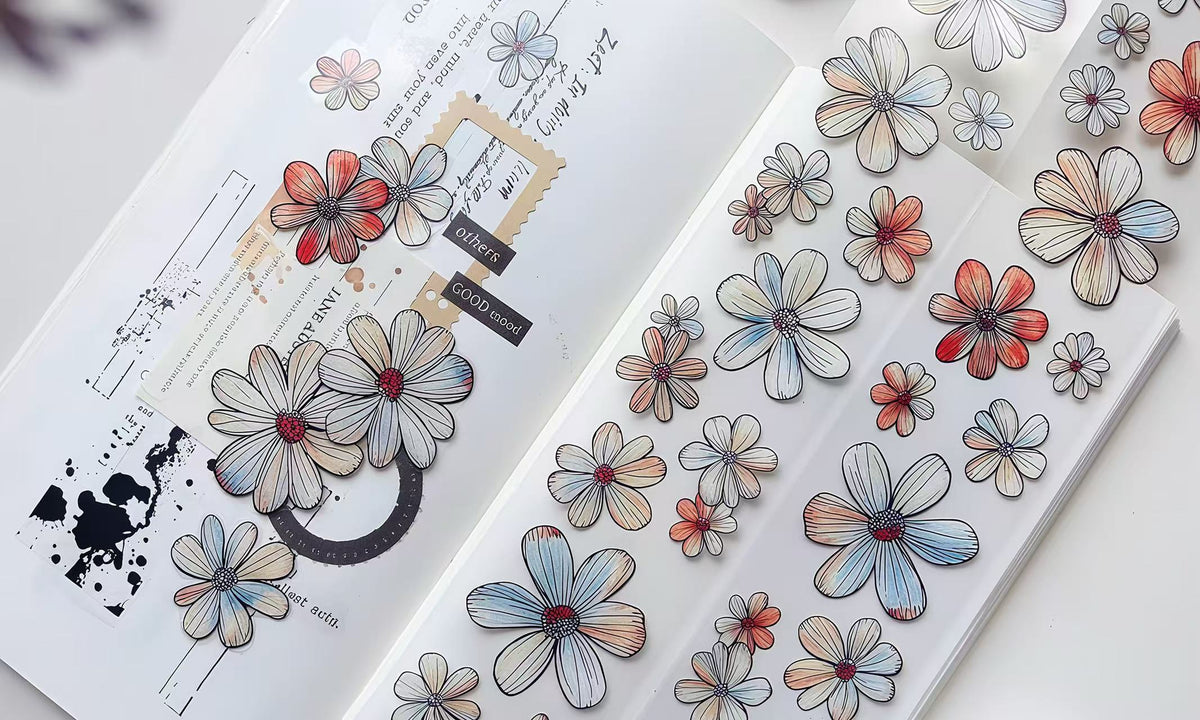 Sketch Style Wild Flower Die‑Cut PET Tape