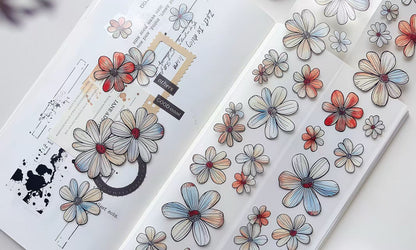 Sketch Style Wild Flower Die‑Cut PET Tape