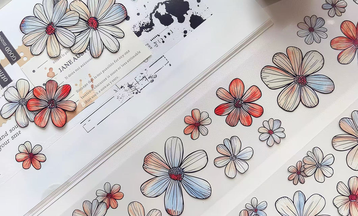 Sketch Style Wild Flower Die‑Cut PET Tape