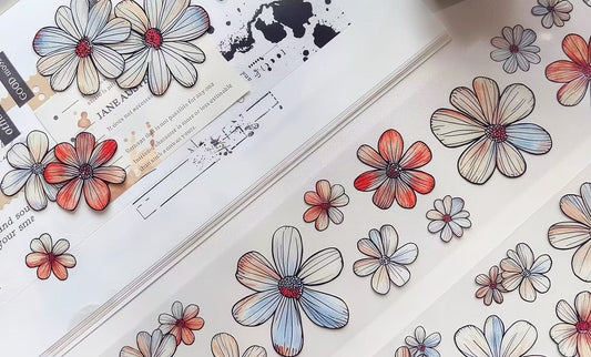 Sketch Style Wild Flower Die‑Cut PET Tape