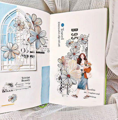 Sketch Style Wild Flower Die‑Cut PET Tape