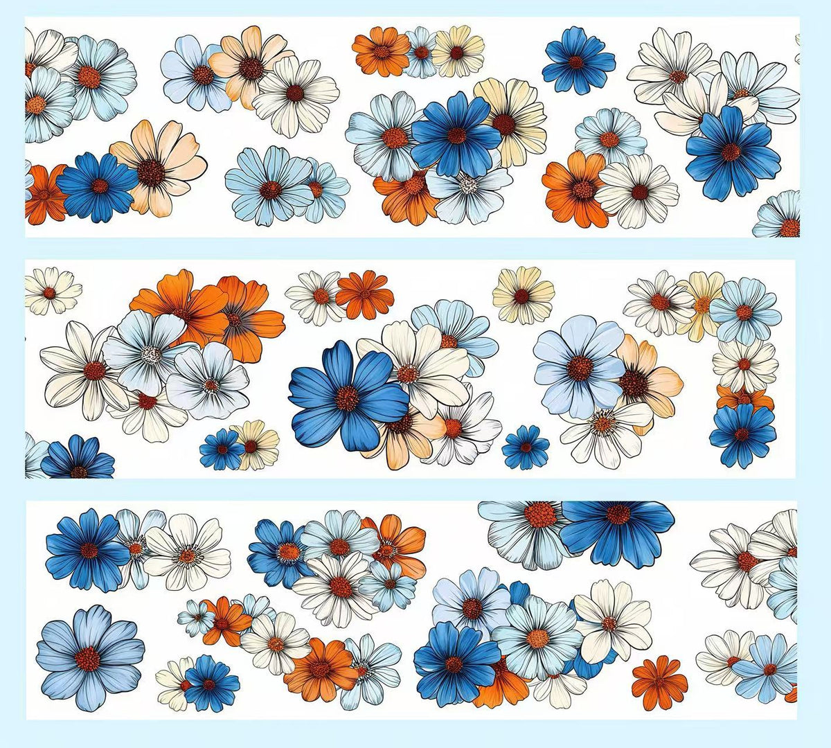 Blue Orange Mixed Daisy Flower Die‑Cut PET Tape