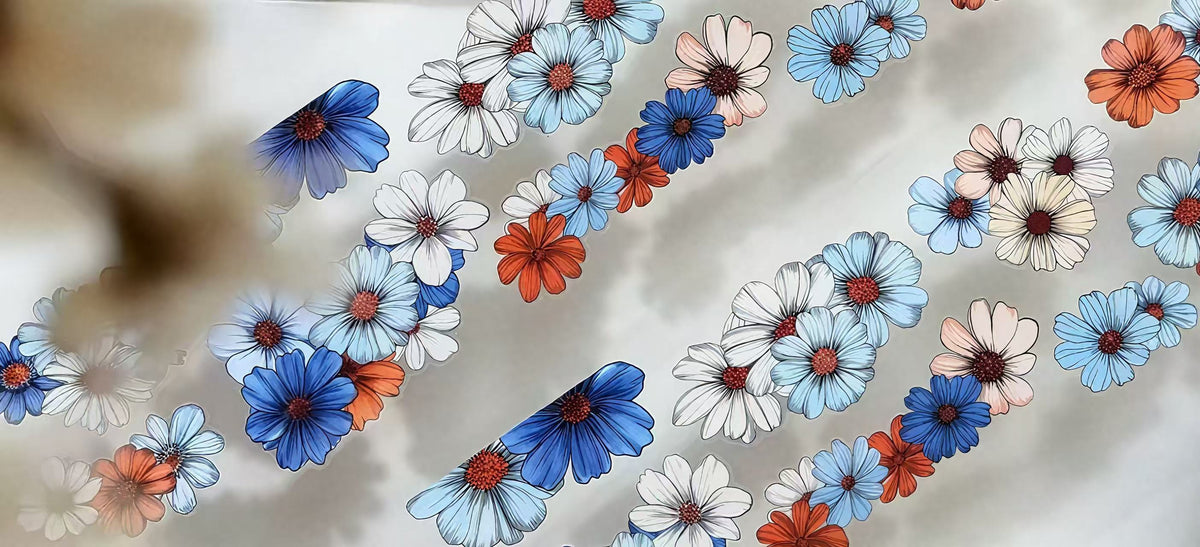 Blue Orange Mixed Daisy Flower Die‑Cut PET Tape