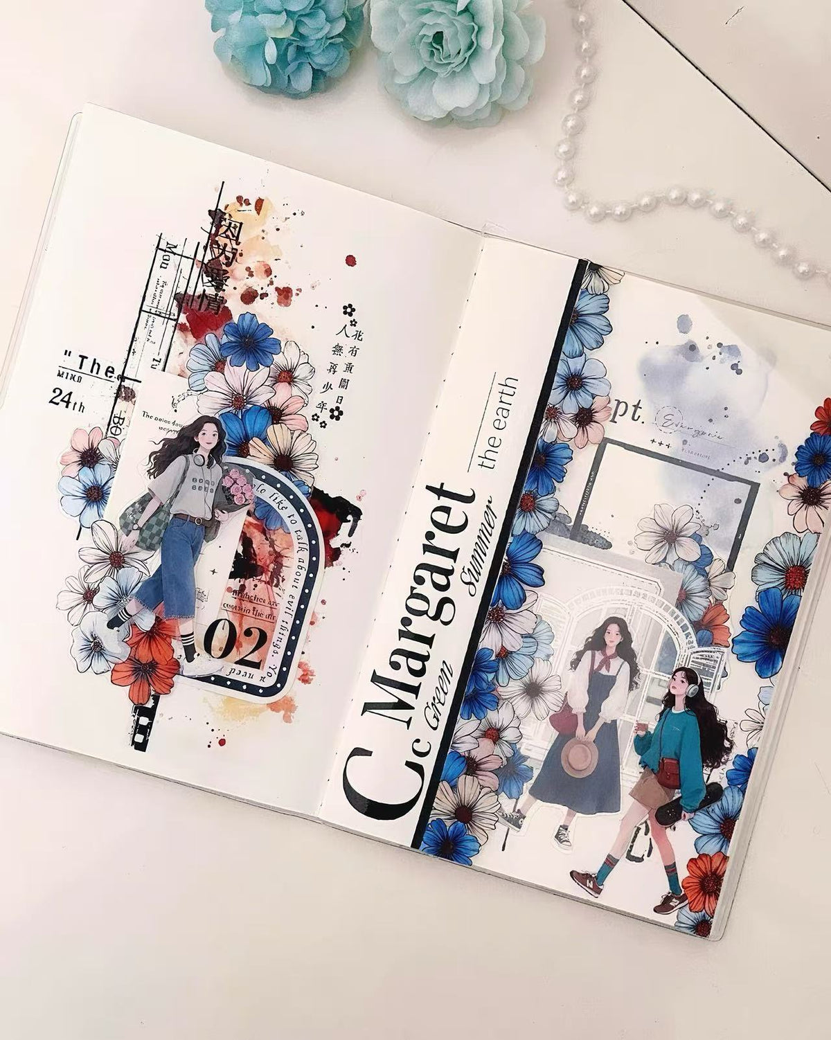 Blue Orange Mixed Daisy Flower Die‑Cut PET Tape
