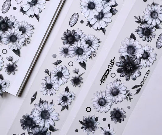 Black White Sketch Daisy Butterfly Die‑Cut PET Tape