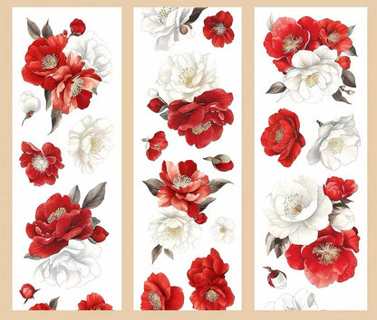 Red White Camellia Floral Die‑Cut PET Tape