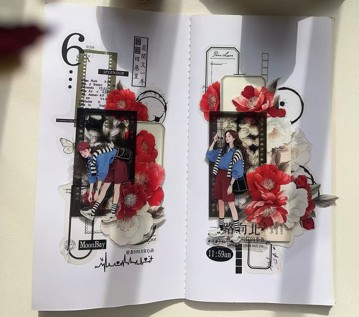 Red White Camellia Floral Die‑Cut PET Tape