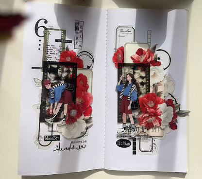 Red White Camellia Floral Die‑Cut PET Tape