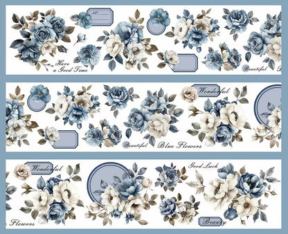 Elegant Blue White Floral Die‑Cut PET Tape