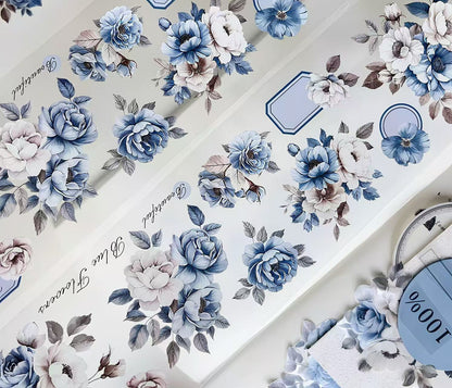 Elegant Blue White Floral Die‑Cut PET Tape