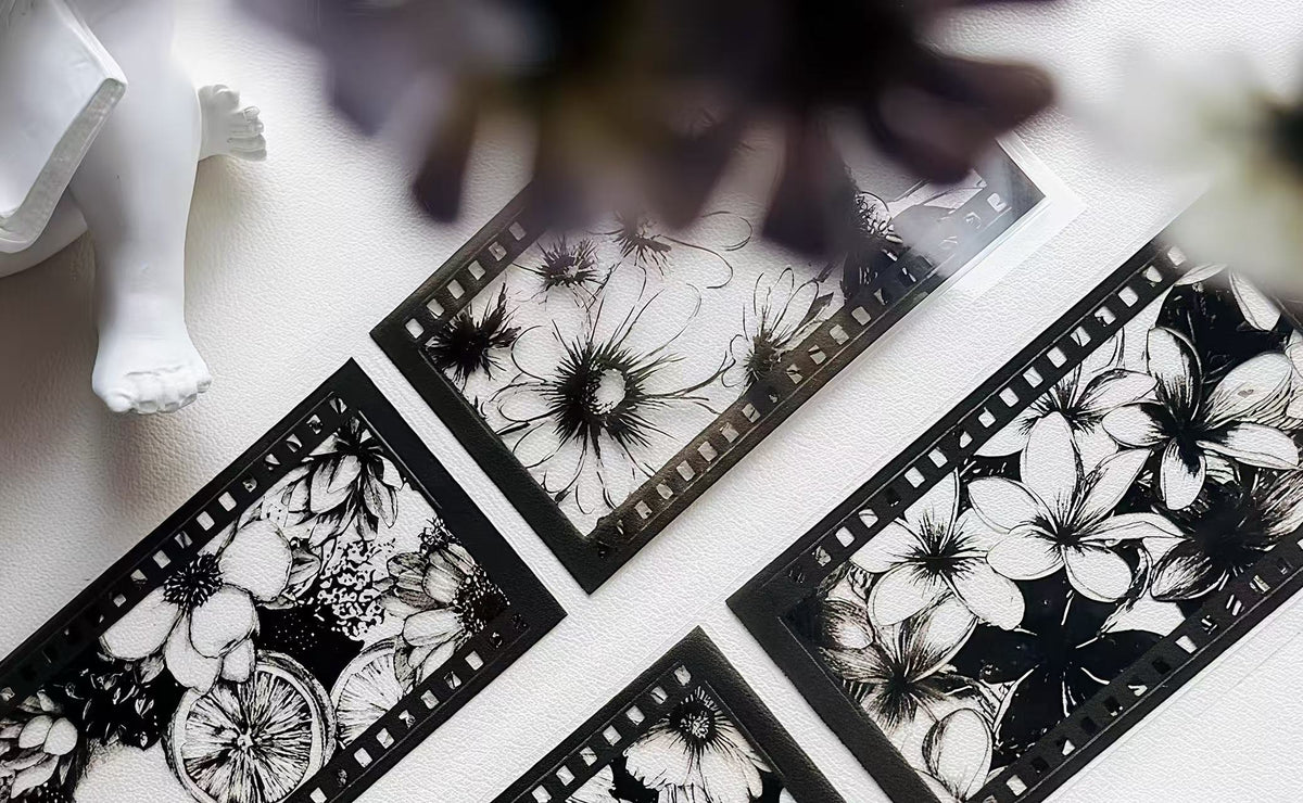 Black Background Flower Die‑Cut PET Tape