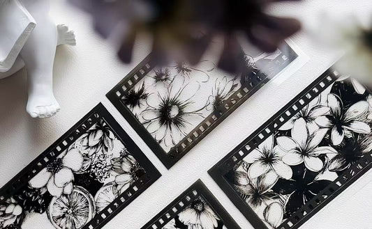 Black Background Flower Die‑Cut PET Tape
