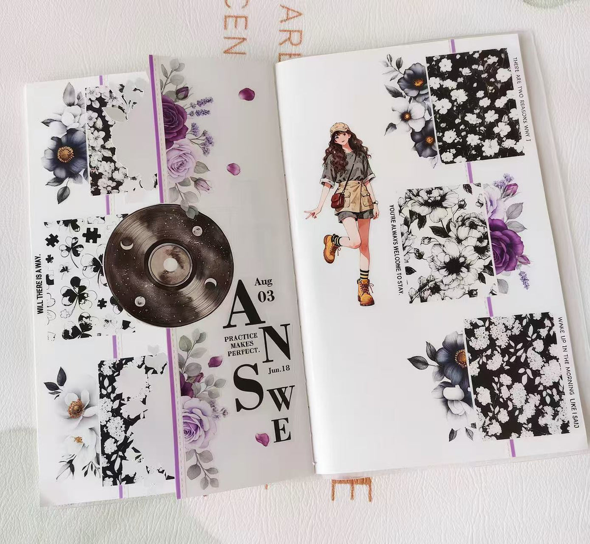Black Background Flower Die‑Cut PET Tape