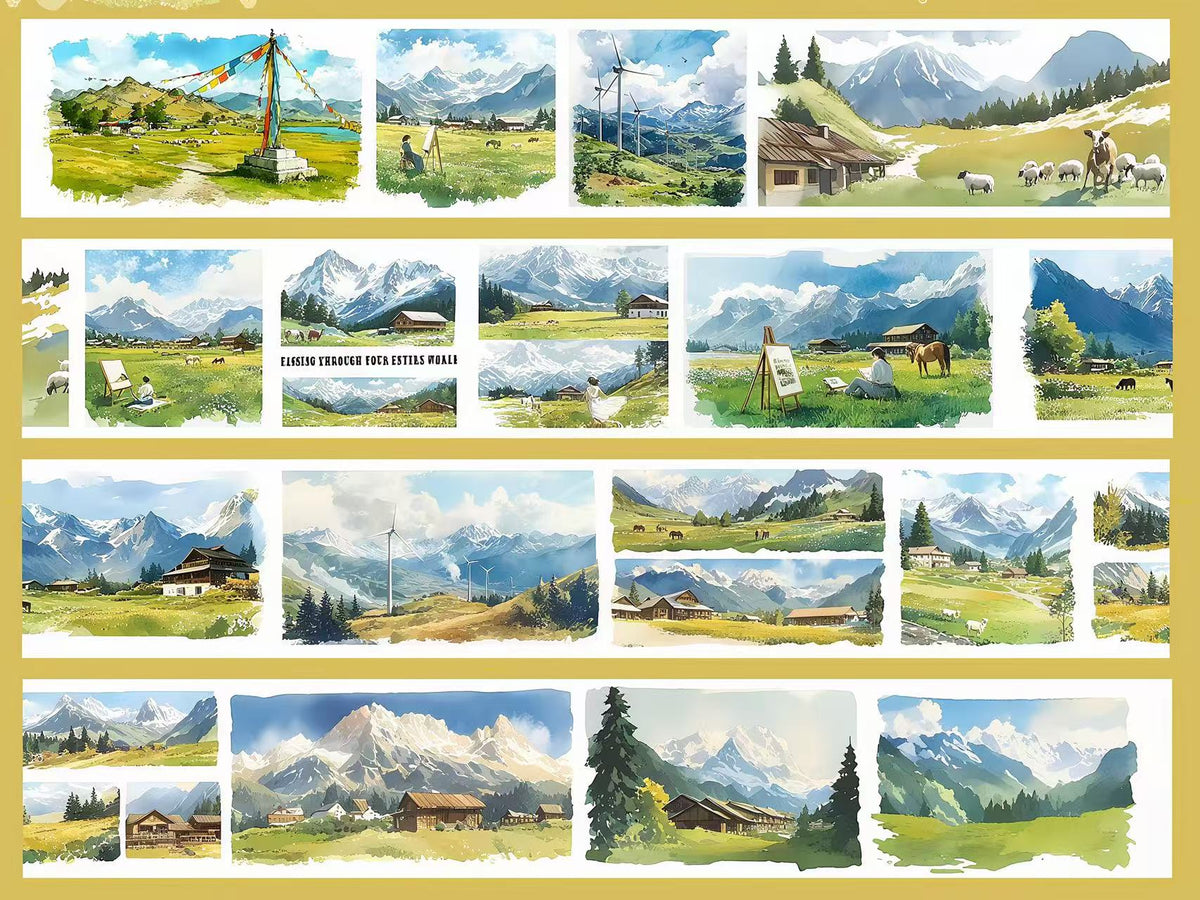 Highland Snow Mountain Landscape Die‑Cut PET Tape