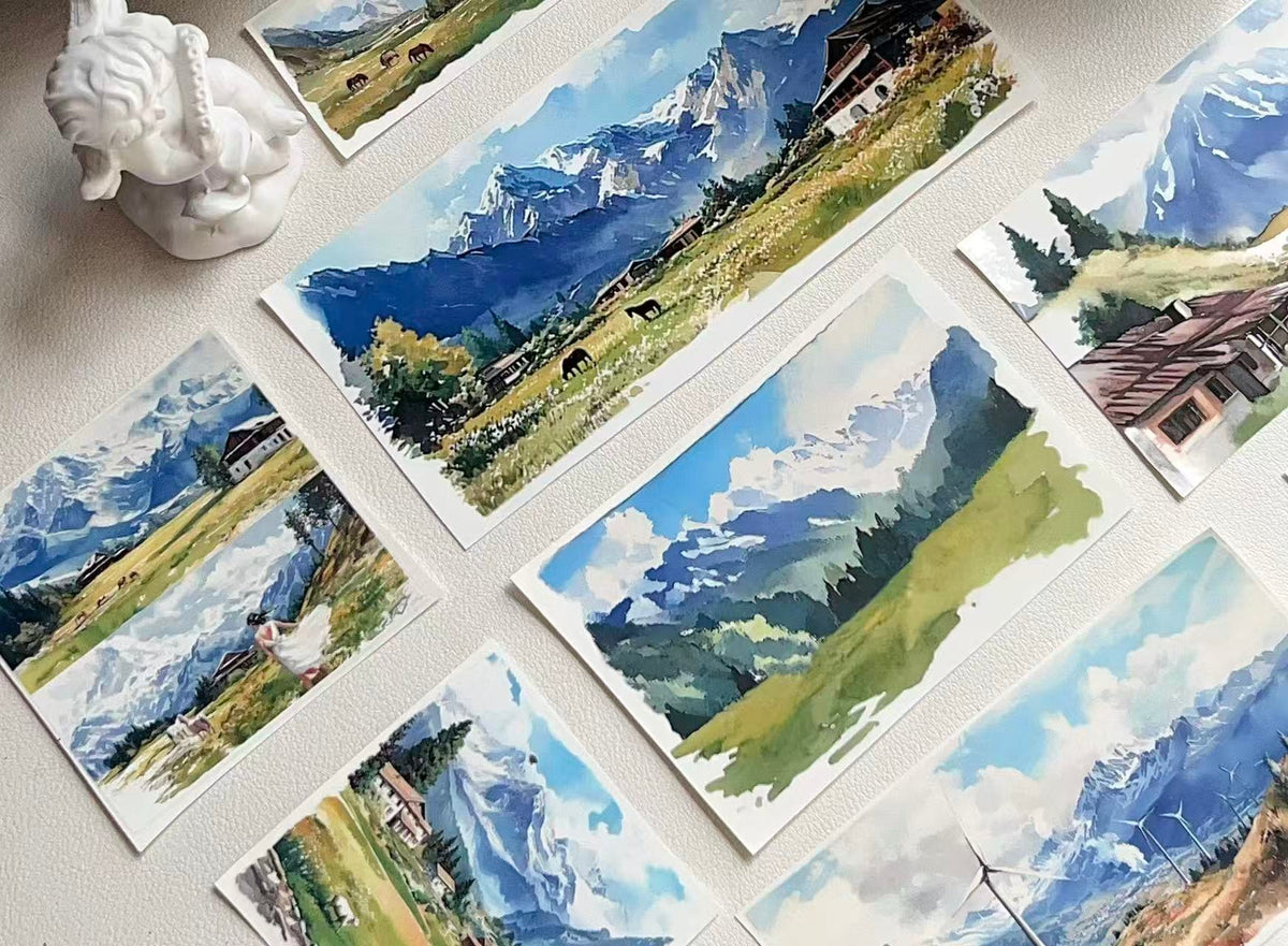 Highland Snow Mountain Landscape Die‑Cut PET Tape