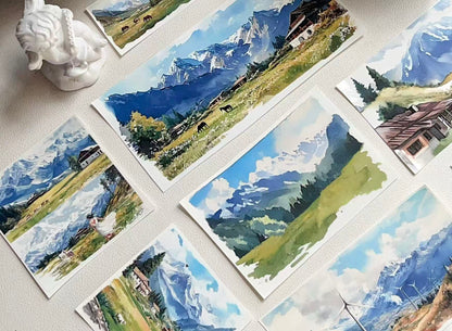 Highland Snow Mountain Landscape Die‑Cut PET Tape