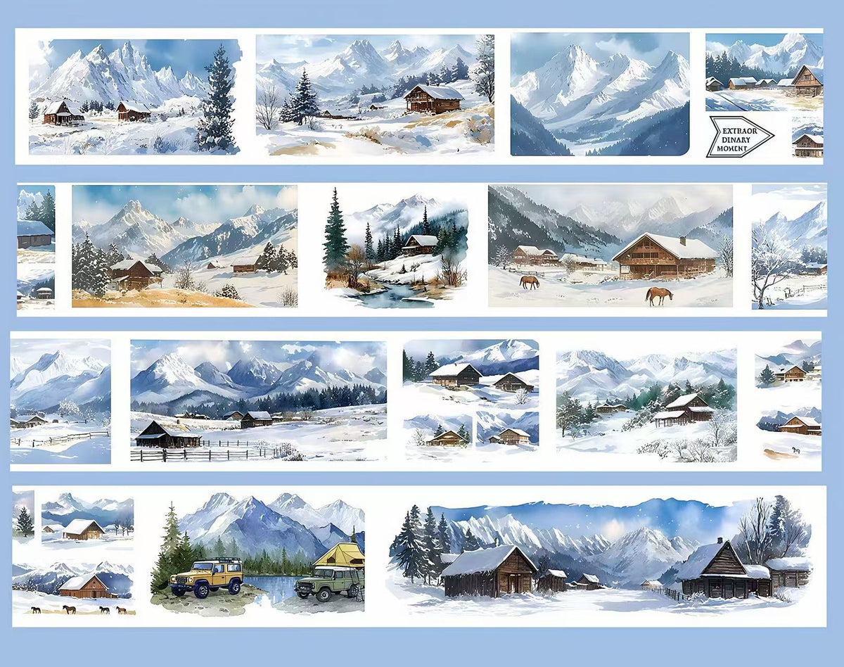 Winter Snow Mountain Village Die‑Cut PET Tape