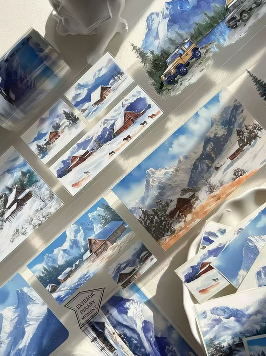 Winter Snow Mountain Village Die‑Cut PET Tape