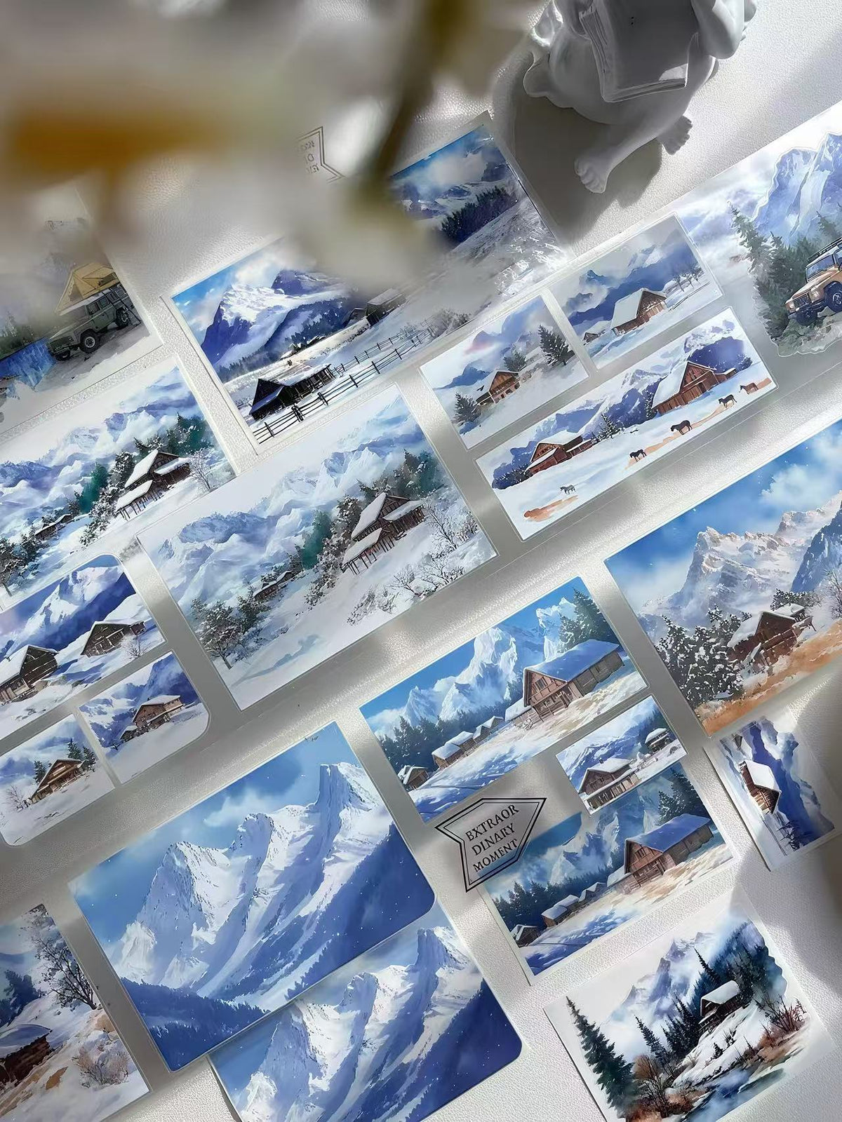 Winter Snow Mountain Village Die‑Cut PET Tape