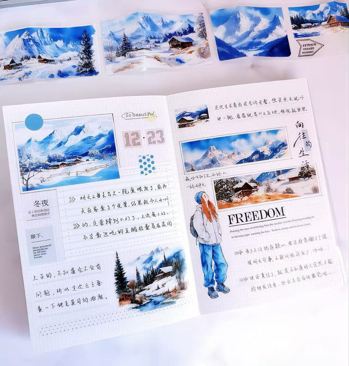 Winter Snow Mountain Village Die‑Cut PET Tape